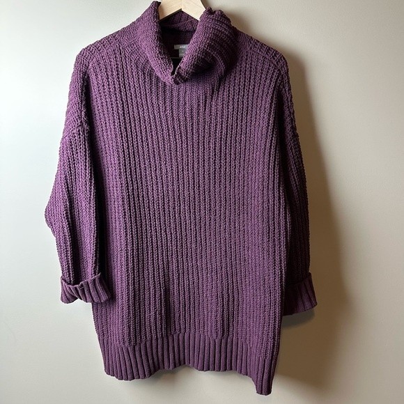 aerie Sweaters - Aerie Eggplant Purple Knit Crochet Mock Turtle Neck Oversized Sweater M